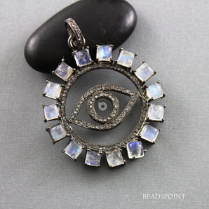 Pave Diamond Rainbow Moonstone Evil Eye Pendant -- DP-1740 - Beadspoint