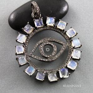 Pave Diamond Rainbow Moonstone Evil Eye Pendant -- DP-1740 - Beadspoint