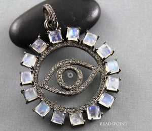 Pave Diamond Rainbow Moonstone Evil Eye Pendant -- DP-1740 - Beadspoint