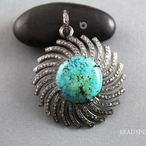 Pave Diamond Turquoise Sun Pendant -- DP-1776 - Beadspoint