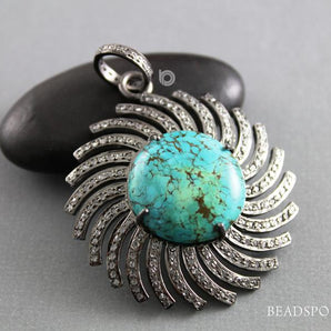 Pave Diamond Turquoise Sun Pendant -- DP-1776 - Beadspoint