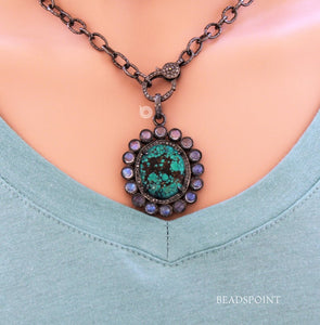 Pave Diamond Turquoise Pendant -- DP-1729 - Beadspoint