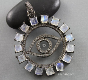 Pave Diamond Rainbow Moonstone Evil Eye Pendant -- DP-1740 - Beadspoint