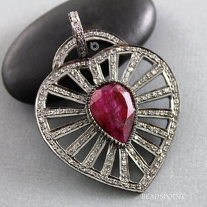 Pave Diamond Double Ruby Heart Pendant -- DP-1809 - Beadspoint