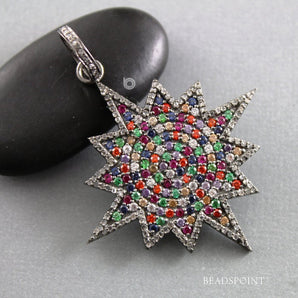 Pave Diamond Multi Sapphire Starburst Pendant -- DP-1813 - Beadspoint