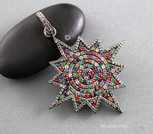 Pave Diamond Multi Sapphire Starburst Pendant -- DP-1813 - Beadspoint