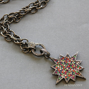 Pave Diamond Multi Sapphire Starburst Pendant -- DP-1813 - Beadspoint