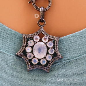 Pave Diamond Rainbow Moonstone Pendant -- DP-1819 - Beadspoint