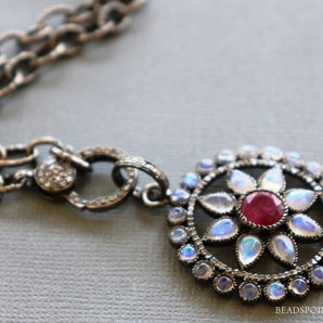 Pave Diamond Chakra w/ Ruby Rainbow Moonstone -- DP-1837 - Beadspoint