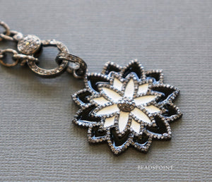 Pave Diamond Enamel Lotus Pendant -- DP-1847 - Beadspoint