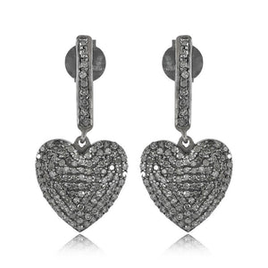Pave Diamond Heart Drop Dangle earrings, (DER-1081)
