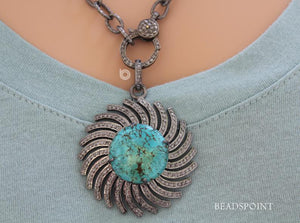 Pave Diamond Turquoise Sun Pendant -- DP-1776 - Beadspoint