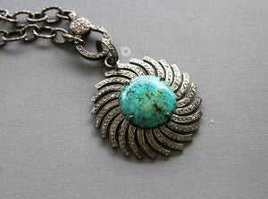 Pave Diamond Turquoise Sun Pendant -- DP-1776 - Beadspoint