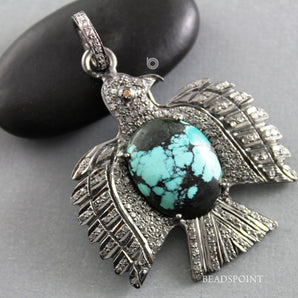 Pave Diamond Turquoise Eagle  Pendant -- DTR-2013 - Beadspoint
