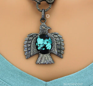 Pave Diamond Turquoise Eagle  Pendant -- DTR-2013 - Beadspoint