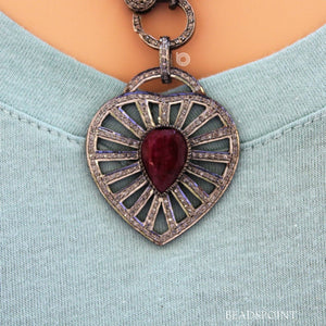 Pave Diamond Double Ruby Heart Pendant -- DP-1809 - Beadspoint