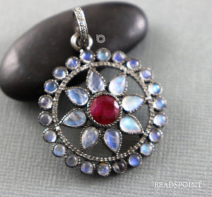 Pave Diamond Chakra w/ Ruby Rainbow Moonstone -- DP-1837 - Beadspoint