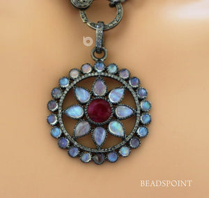 Pave Diamond Chakra w/ Ruby Rainbow Moonstone -- DP-1837 - Beadspoint