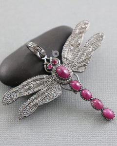 Pave Diamond Ruby Dragonfly Pendant -- DP-1903 - Beadspoint