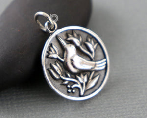 Sterling Silver Handmade Bird and Branch Charm -- SS/CH6/CR59 - Beadspoint