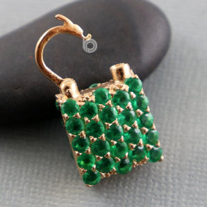 Pave Diamond Emerald Lock Pendant -- DED-7087 - Beadspoint
