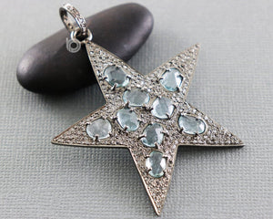 Pave Diamond Aquamarine Star Pendant -- DP-1923 - Beadspoint