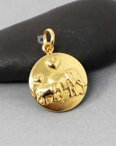 24K Gold Vermeil Over Sterling Silver Mother and Baby Elephant Charm -- VM/CH7/CR113 - Beadspoint