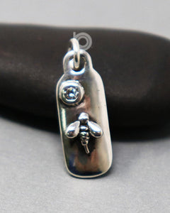 Sterling Silver Bee Tag Charm With White Sapphire  -- SS/CH7/CR81 - Beadspoint