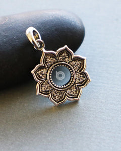 Sterling Silver Lotus With Diamonds  Charm -- SS/CH4/CR142 - Beadspoint