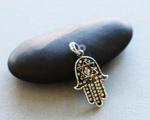 Sterling Silver Hamsa with White Topaz Charm-- SS/CH2/CR105 - Beadspoint