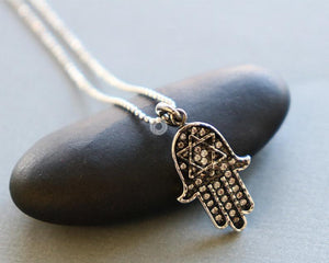 Sterling Silver Hamsa with White Topaz Charm-- SS/CH2/CR105 - Beadspoint