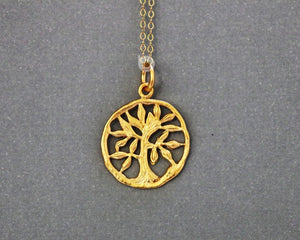 Gold Vermeil Over Sterling Silver Bodhi Tree Charm -- VM/CH4/CR125 - Beadspoint