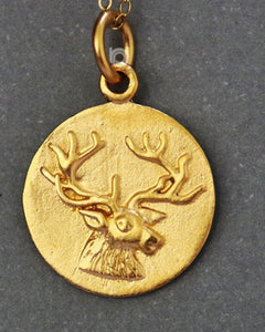 24K Gold Vermeil Over Sterling Silver Antlered Deer Charm-- VM/CH7/CR72 - Beadspoint