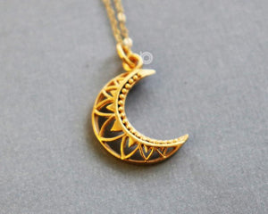 Gold Vermeil Over Sterling Silver La Luna Ornate Moon Charm -- VM/CH5/CR40 - Beadspoint
