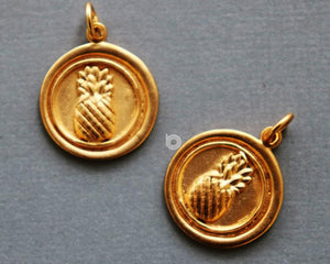 Gold Vermeil Over Sterling Silver Pineapple Fruit Charm -- VM/CH4/CR124 - Beadspoint