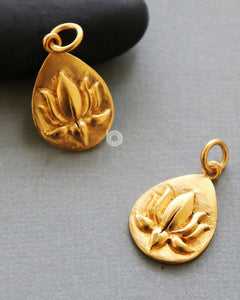 Gold Vermeil Over Sterling Silver Lotus Circle Flower Charm -- VM/CH2/CR91 - Beadspoint