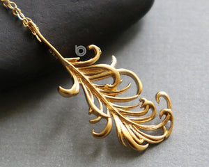 24K Gold Vermeil Over Sterling Silver Feather Charm -- VM/CH4/CR111 - Beadspoint