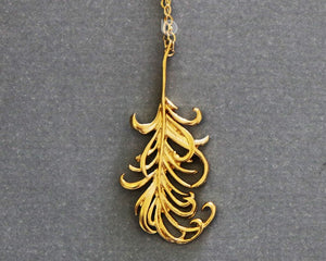 24K Gold Vermeil Over Sterling Silver Feather Charm -- VM/CH4/CR111 - Beadspoint