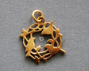 24K Gold Vermeil Over Sterling Silver Birds Family Charm -- VM/CH6/CR61 - Beadspoint