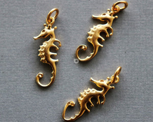 Gold Vermeil Over Sterling Silver Sea Horse Charm -- VM/CH7/CR69 - Beadspoint