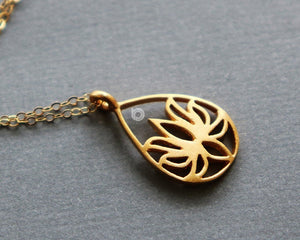 Gold Vermeil Over Sterling Silver Lotus Teardrop Charm -- VM/CH4/CR129 - Beadspoint