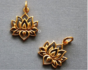 Gold Vermeil Over Sterling Silver Lotus Flower Bloom Charm -- VM/CH2/CR92 - Beadspoint