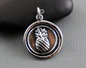 Sterling Silver Artisan Pineapple  Charm -- SS/CH4/CR124 - Beadspoint