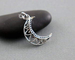 Sterling Silver Artisan Ornate Moon Charm -- SS/CH5/CR40 - Beadspoint