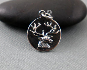 Sterling Silver Antlered Deer Amulet Charm  -- SS/CH7/CR72 - Beadspoint