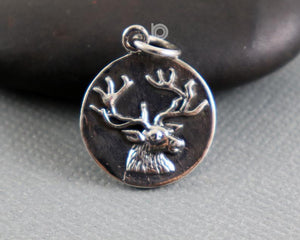 Sterling Silver Antlered Deer Amulet Charm  -- SS/CH7/CR72 - Beadspoint