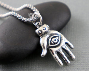 Sterling Silver Handmade Hamsa Evil Eye Charm -- SS/CH2/CR88 - Beadspoint