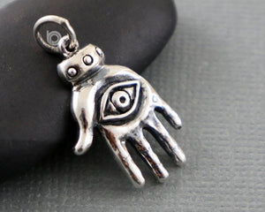 Sterling Silver Handmade Hamsa Evil Eye Charm -- SS/CH2/CR88 - Beadspoint