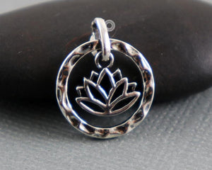 Sterling Silver Artisan Lotus Circle Charm -- SS/CH2/CR98 - Beadspoint