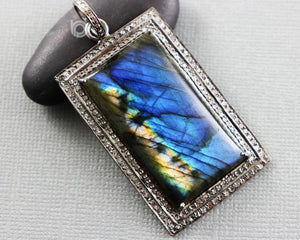 Pave Diamond Labradorite Pendant -- DP-1929 - Beadspoint
